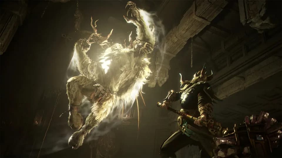 Sorcerer confronting a luminous summoned creature
